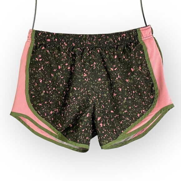 Nike Dri Fit Paint Splatter/Camo Look Tempo Shorts Women Pink Green - Picture 9 of 9